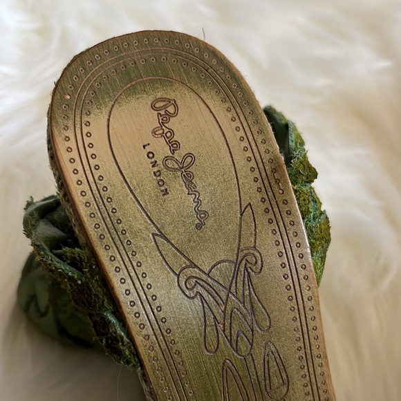 Pepe Jeans London wedges adjustable ankle buckle size 39 (8.5) green leather - Picture 6 of 6